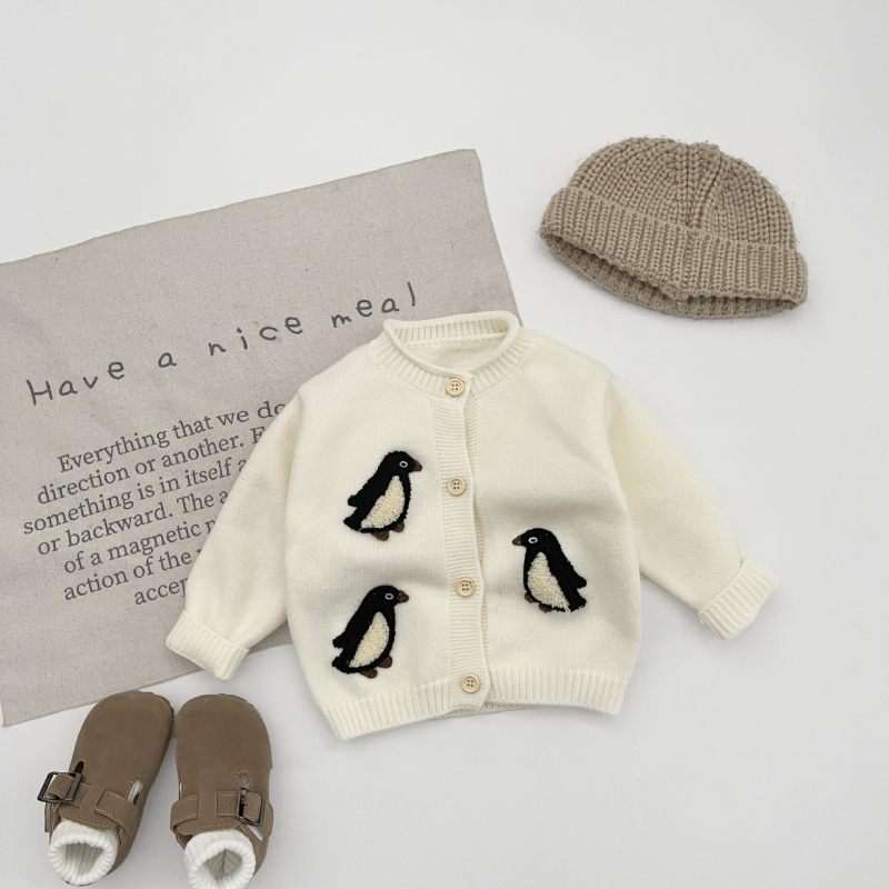 Detský pletený kardigán s motívom zvierat, okrúhly golier, dlhé rukávy, hrubé pletenie, pre 1–3 roky