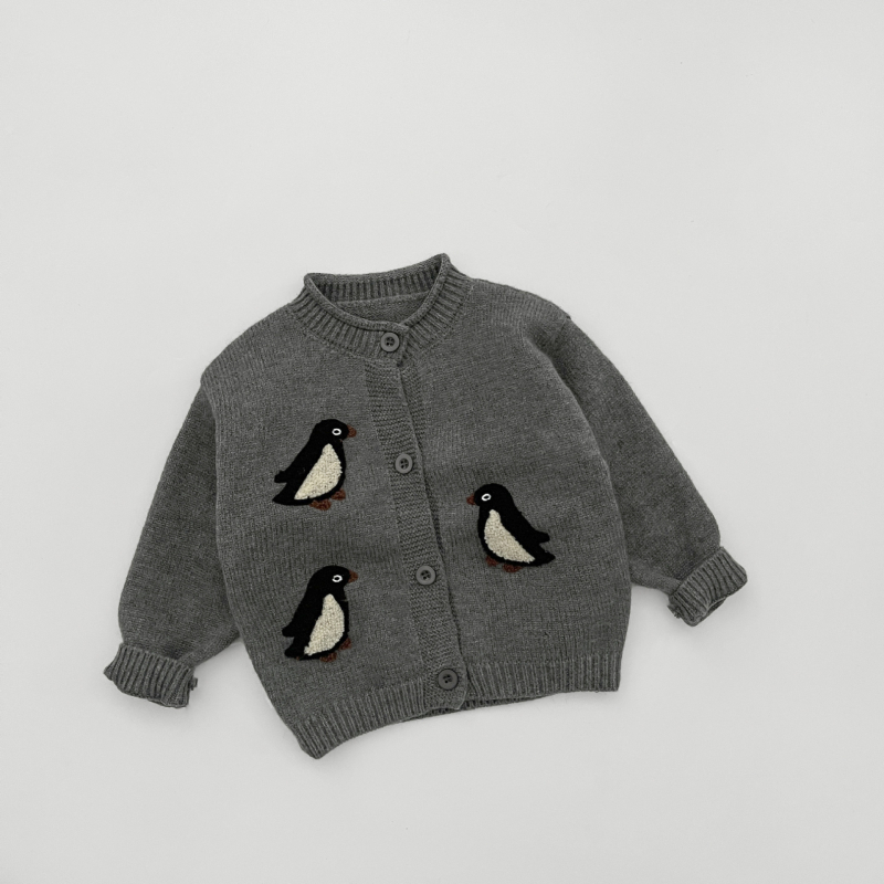 Detský pletený kardigán s motívom zvierat, okrúhly golier, dlhé rukávy, hrubé pletenie, pre 1–3 roky