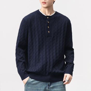 Pulover tricotat pentru bărbați, din amestec sintetico de lână – stil Old Money, croială lejeră, mâneci lungi, antibacterian, fără călcare, toamnă