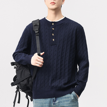 Pulover tricotat pentru bărbați, din amestec sintetico de lână – stil Old Money, croială lejeră, mâneci lungi, antibacterian, fără călcare, toamnă