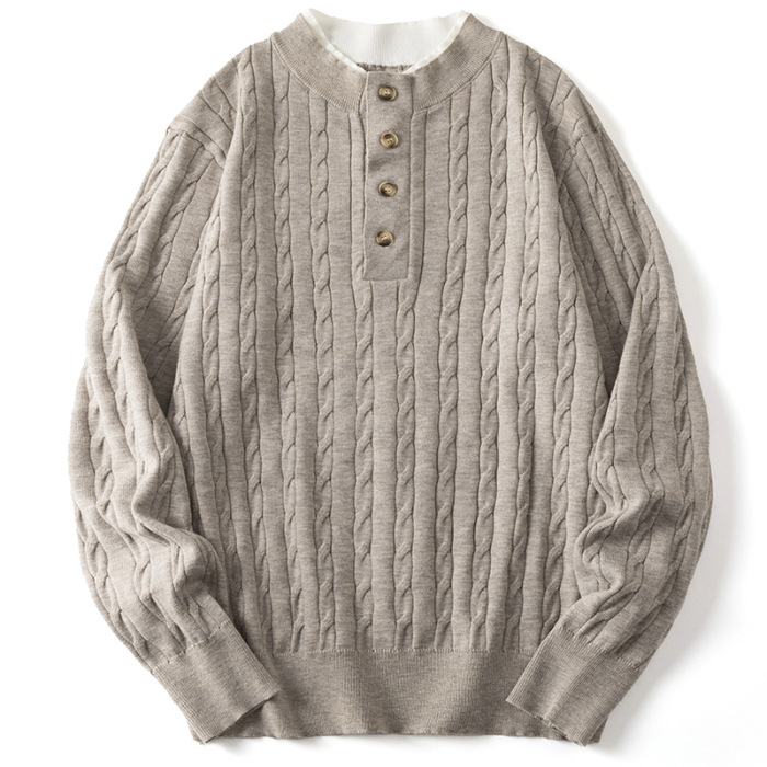 Pulover tricotat pentru bărbați, din amestec sintetico de lână – stil Old Money, croială lejeră, mâneci lungi, antibacterian, fără călcare, toamnă