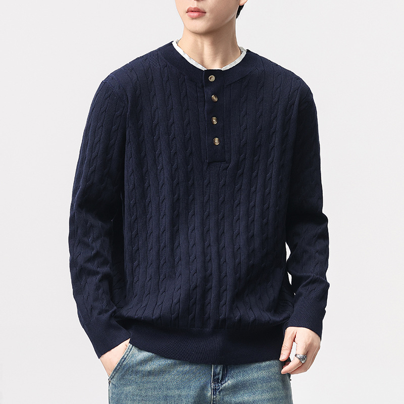 Pulover tricotat pentru bărbați, din amestec sintetico de lână – stil Old Money, croială lejeră, mâneci lungi, antibacterian, fără călcare, toamnă