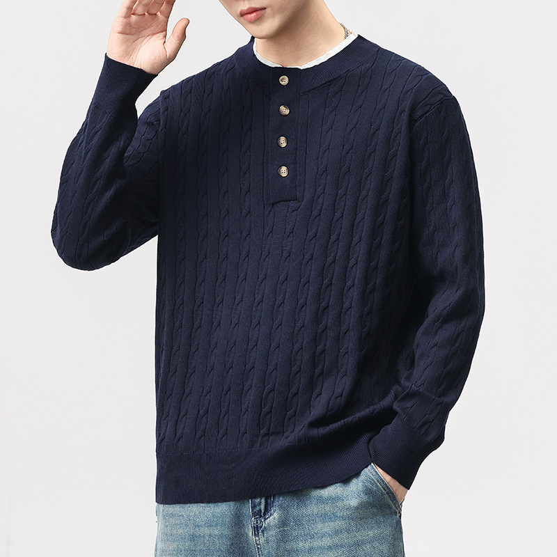 Pulover tricotat pentru bărbați, din amestec sintetico de lână – stil Old Money, croială lejeră, mâneci lungi, antibacterian, fără călcare, toamnă