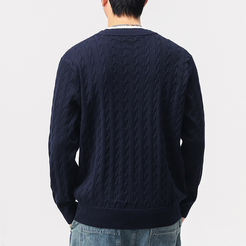 Pulover tricotat pentru bărbați, din amestec sintetico de lână – stil Old Money, croială lejeră, mâneci lungi, antibacterian, fără călcare, toamnă