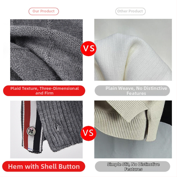 TB BROWIN Pánsky pletený kardigan v kórejskom štýle s prúžkovaným jacquardom, otvorená predná časť, V výstrih, stredná dĺžka, vlna 30–35%