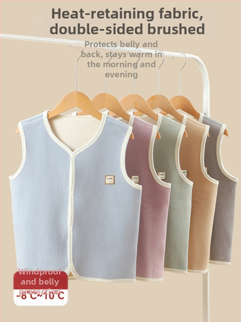 Detská vyhrievacia vesta bez rukávov pre jeseň-zimu, fleec podšívka a hrubá polyestrová výplň