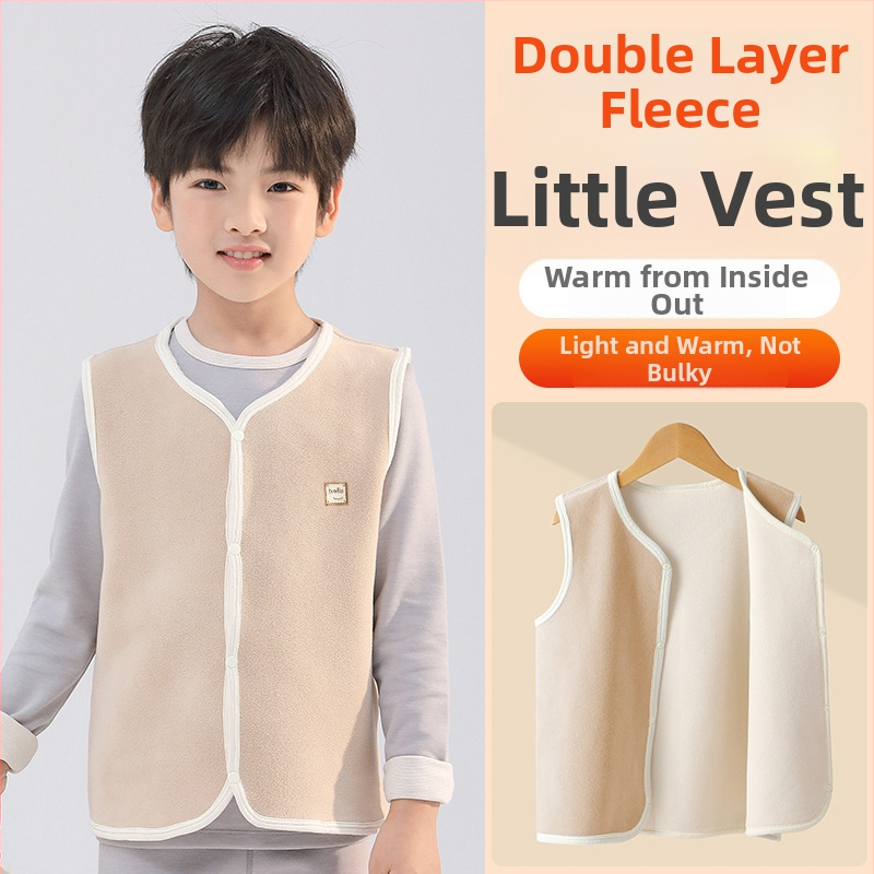 Detská vyhrievacia vesta bez rukávov pre jeseň-zimu, fleec podšívka a hrubá polyestrová výplň