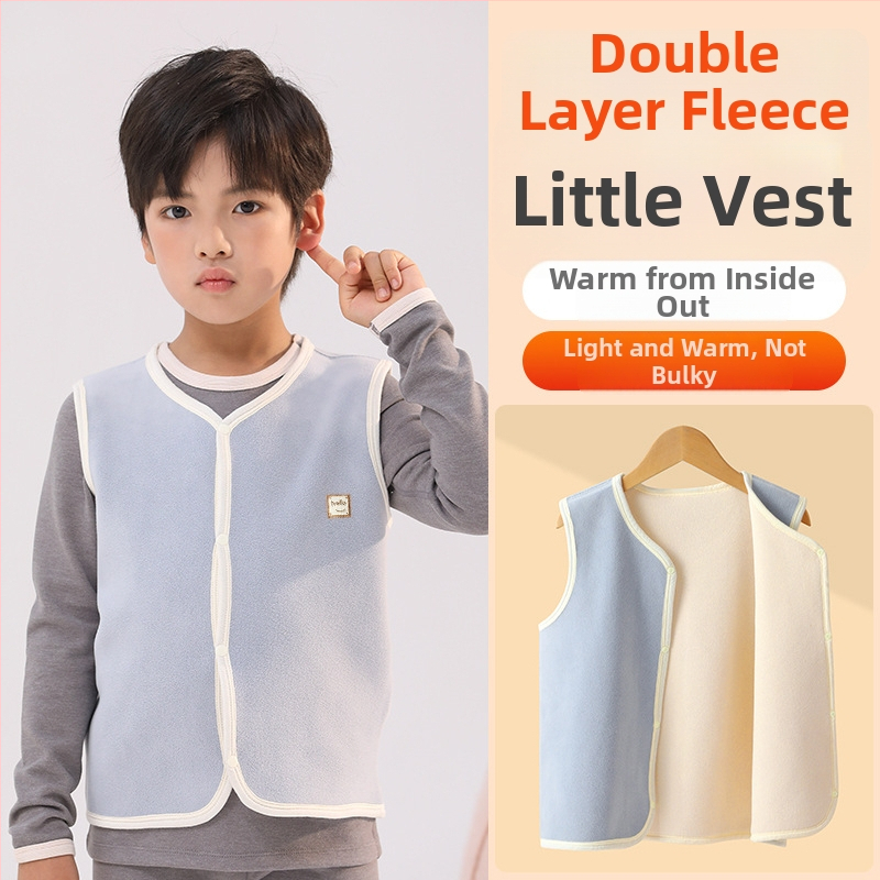 Detská vyhrievacia vesta bez rukávov pre jeseň-zimu, fleec podšívka a hrubá polyestrová výplň