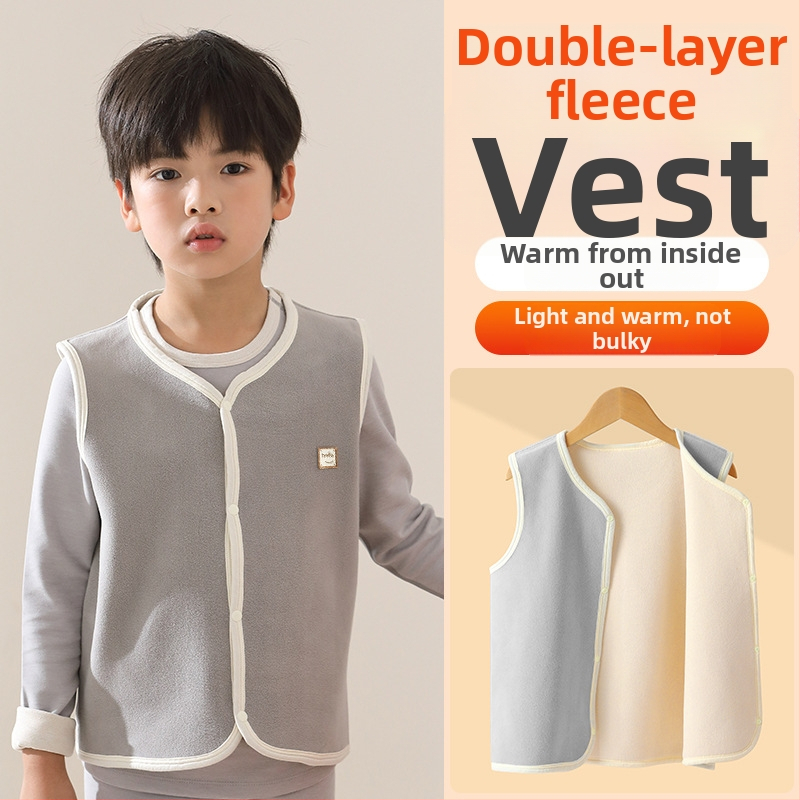 Detská vyhrievacia vesta bez rukávov pre jeseň-zimu, fleec podšívka a hrubá polyestrová výplň