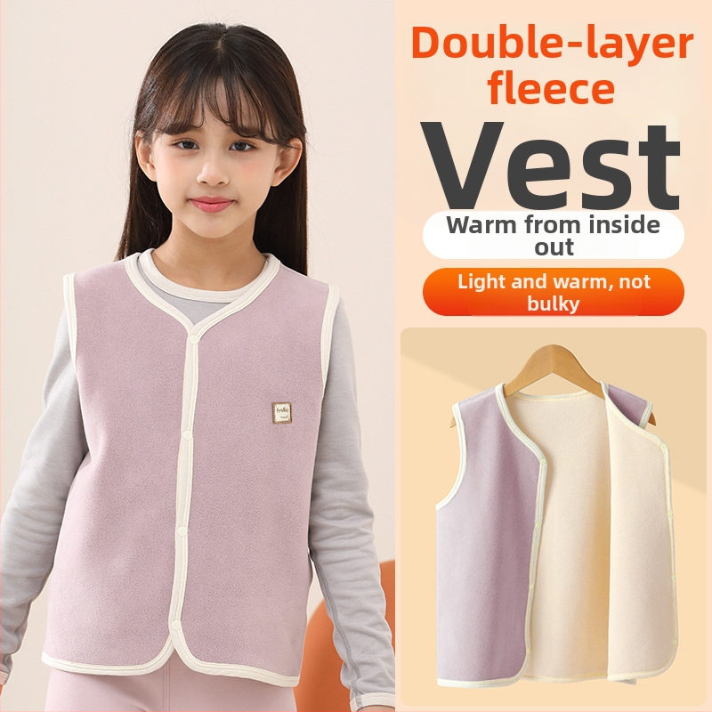 Detská vyhrievacia vesta bez rukávov pre jeseň-zimu, fleec podšívka a hrubá polyestrová výplň