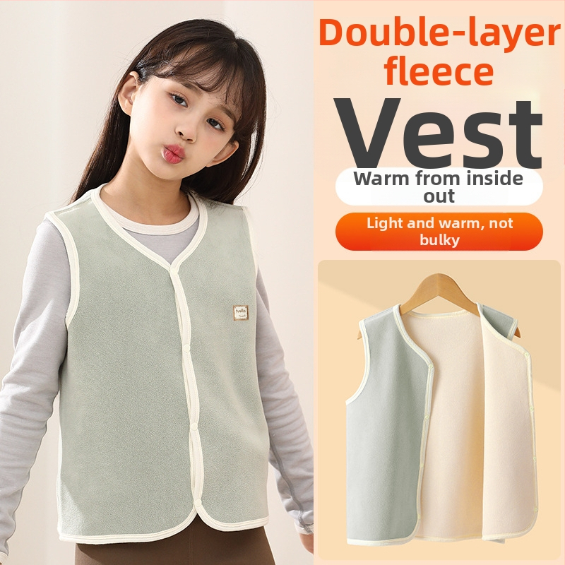 Detská vyhrievacia vesta bez rukávov pre jeseň-zimu, fleec podšívka a hrubá polyestrová výplň