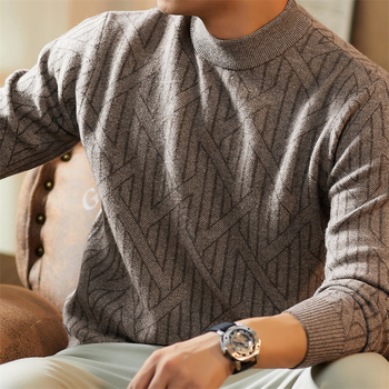 Pánsky sveter z vlny a kašmíru, úzky strih, polovičný vysoký golier, zimný