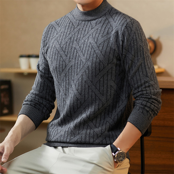 Pánsky sveter z vlny a kašmíru, úzky strih, polovičný vysoký golier, zimný