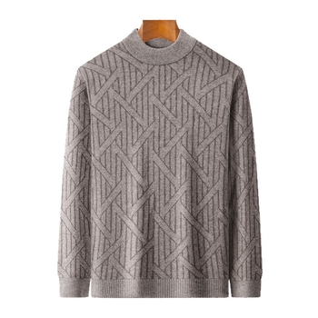 Pánsky sveter z vlny a kašmíru, úzky strih, polovičný vysoký golier, zimný