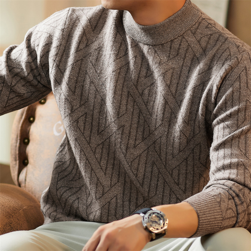 Pánsky sveter z vlny a kašmíru, úzky strih, polovičný vysoký golier, zimný