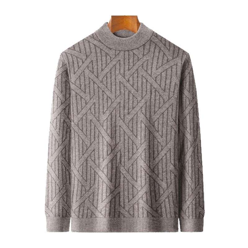 Pánsky sveter z vlny a kašmíru, úzky strih, polovičný vysoký golier, zimný