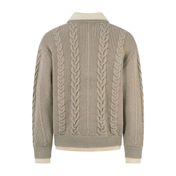 Pletena košulja, streetwear stil, labav kroj, preklopivi ovratnik, dugi rukav, mješavina kemijskih vlakana (50,1% akril, 23,3% poliester, 26,4% najlon)