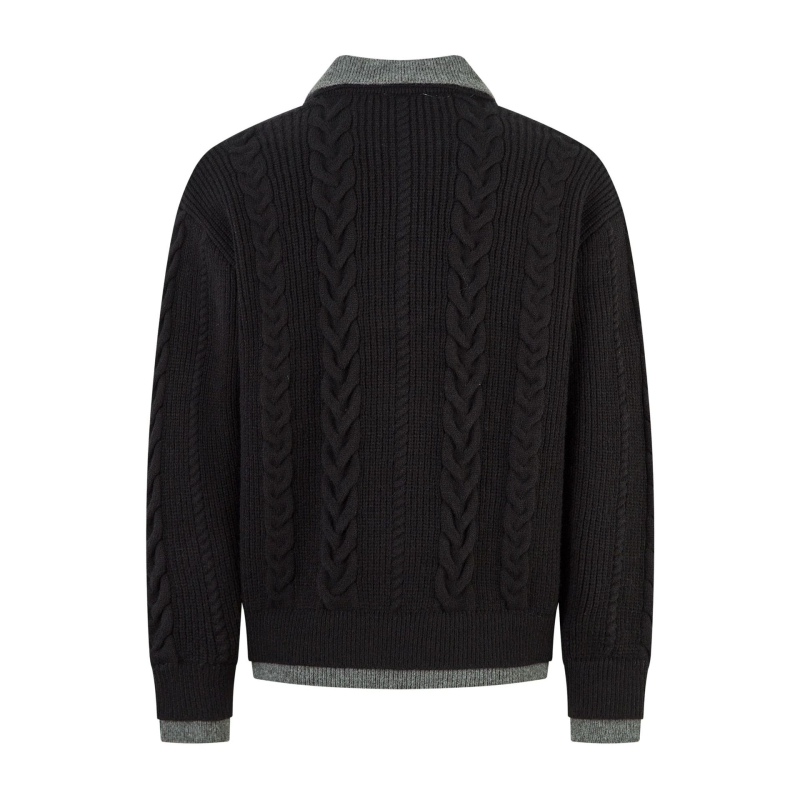 Pletena košulja, streetwear stil, labav kroj, preklopivi ovratnik, dugi rukav, mješavina kemijskih vlakana (50,1% akril, 23,3% poliester, 26,4% najlon)