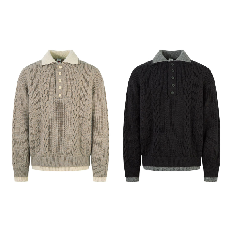 Pletena košulja, streetwear stil, labav kroj, preklopivi ovratnik, dugi rukav, mješavina kemijskih vlakana (50,1% akril, 23,3% poliester, 26,4% najlon)