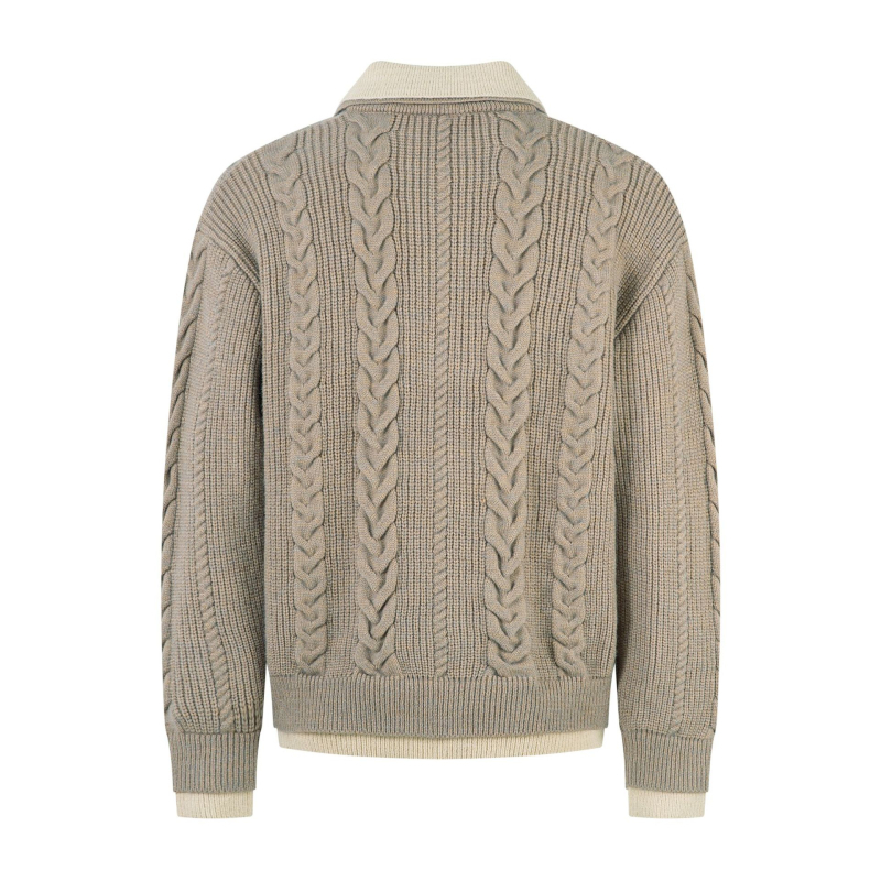 Pletena košulja, streetwear stil, labav kroj, preklopivi ovratnik, dugi rukav, mješavina kemijskih vlakana (50,1% akril, 23,3% poliester, 26,4% najlon)