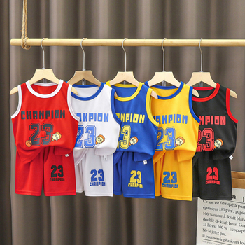 Deti bez rukávov dvojdielny športový set – Unisex, vzor s písmenami, 100% polyester, leto