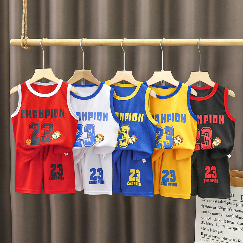 Deti bez rukávov dvojdielny športový set – Unisex, vzor s písmenami, 100% polyester, leto