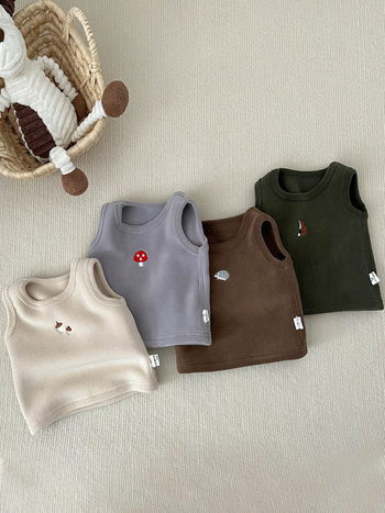 Zimná vesta pre batoľatá a deti – unisex, štýl korejského pulóvra, hrubý pletený materiál, 95% bavlna, vzor cartoon/abstrakt