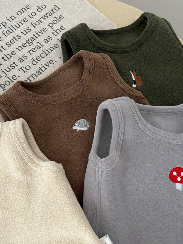Zimná vesta pre batoľatá a deti – unisex, štýl korejského pulóvra, hrubý pletený materiál, 95% bavlna, vzor cartoon/abstrakt