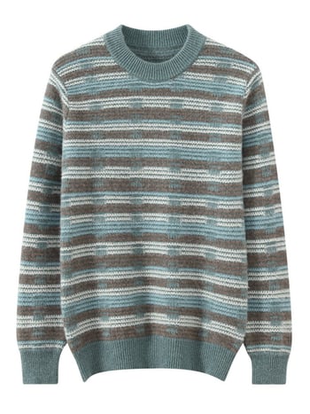 Pánsky sveter z 100% vlny s jacquardovým vzorom, voľný strih, okrúhly výstrih