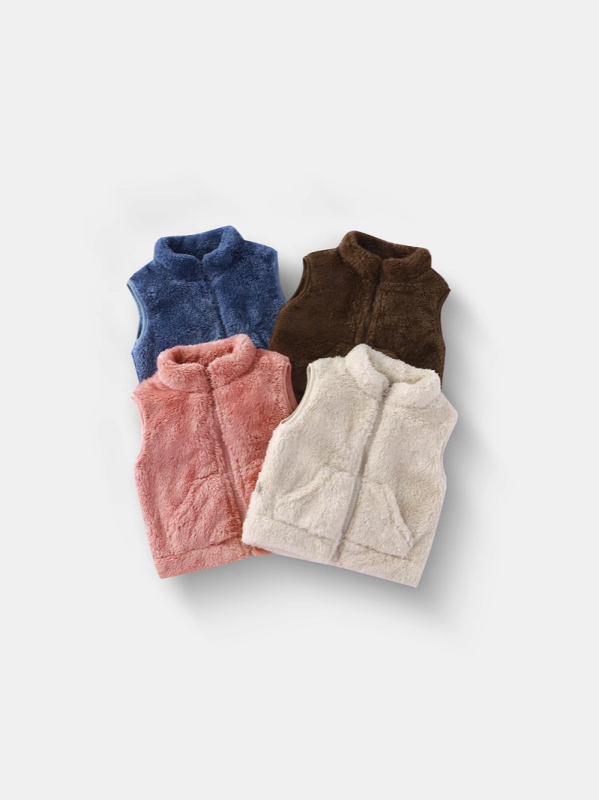 Detská fleecová vesta, unisex, hrubý korálový fleece, zips, 100% polyester, vhodná pre 1–3 roky