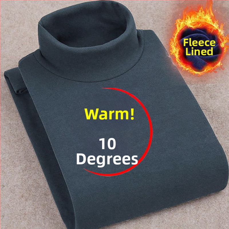 Корейски стил пуловер тениска с поларена подплата, висока яка, тясна кройка, дълги ръкави