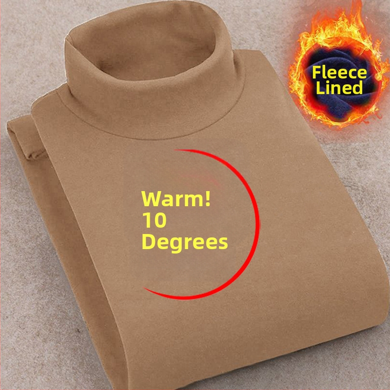 Корейски стил пуловер тениска с поларена подплата, висока яка, тясна кройка, дълги ръкави