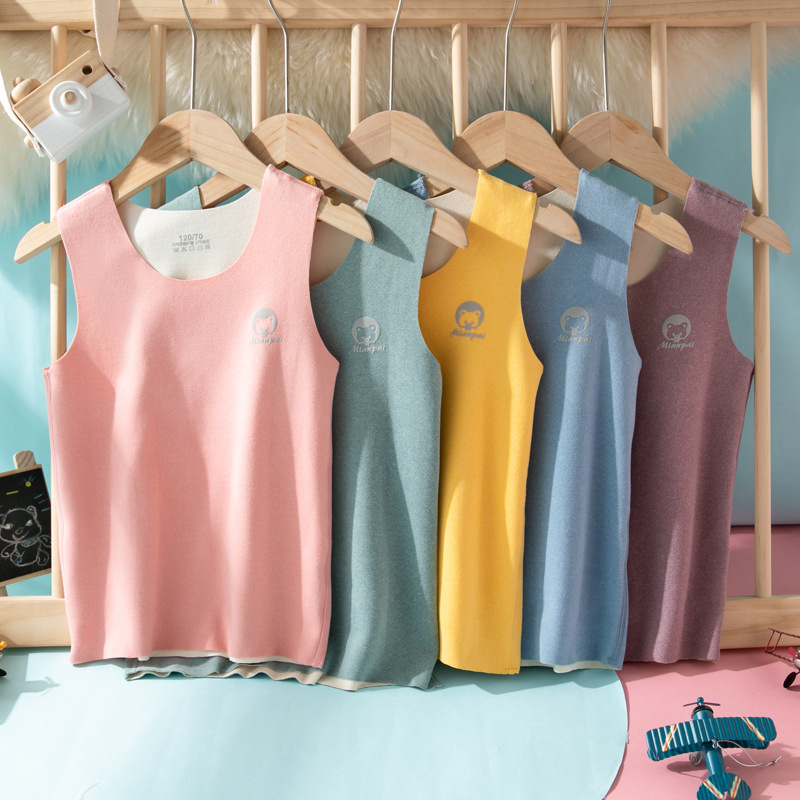 Detská vesta z počesanej pleteniny, bezšvový úplet, 4-ihlové šitie, okrúhly výstrih, 90% polyester