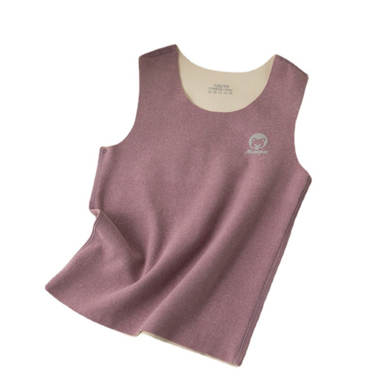 Detská vesta z počesanej pleteniny, bezšvový úplet, 4-ihlové šitie, okrúhly výstrih, 90% polyester