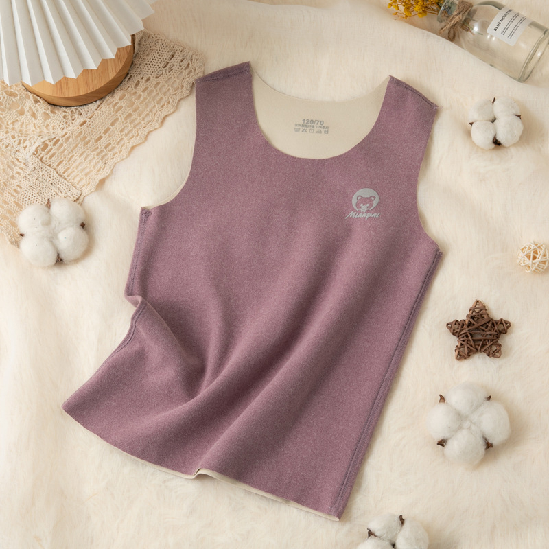 Detská vesta z počesanej pleteniny, bezšvový úplet, 4-ihlové šitie, okrúhly výstrih, 90% polyester