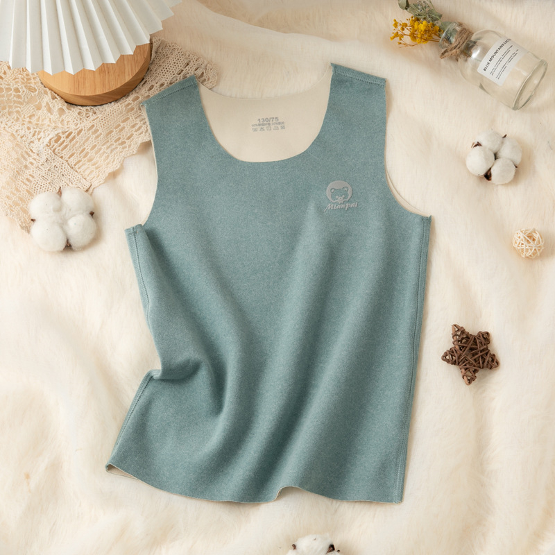 Detská vesta z počesanej pleteniny, bezšvový úplet, 4-ihlové šitie, okrúhly výstrih, 90% polyester