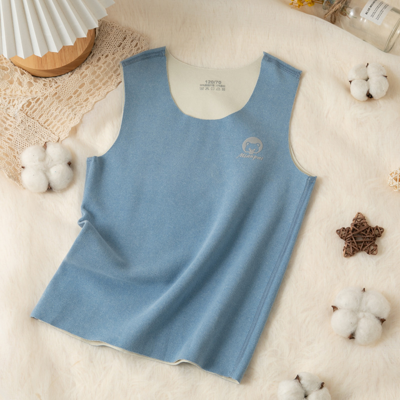 Detská vesta z počesanej pleteniny, bezšvový úplet, 4-ihlové šitie, okrúhly výstrih, 90% polyester