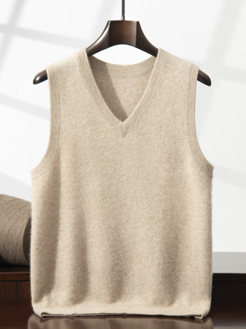 Win-win pánske kašmírové vesty s V výstrihom, bez rukávov, Jacquard pletené, voľný strih