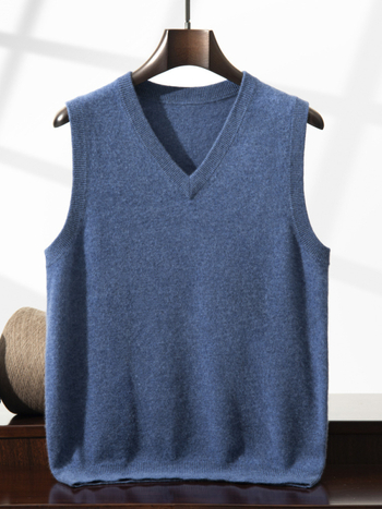 Win-win pánske kašmírové vesty s V výstrihom, bez rukávov, Jacquard pletené, voľný strih
