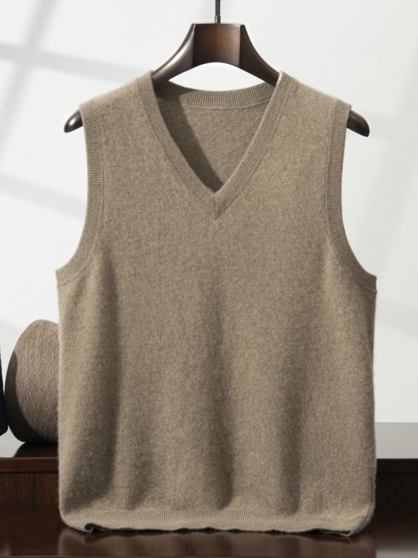 Win-win pánske kašmírové vesty s V výstrihom, bez rukávov, Jacquard pletené, voľný strih