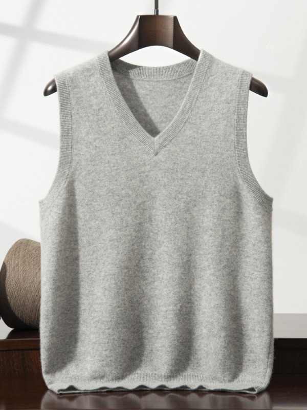 Win-win pánske kašmírové vesty s V výstrihom, bez rukávov, Jacquard pletené, voľný strih