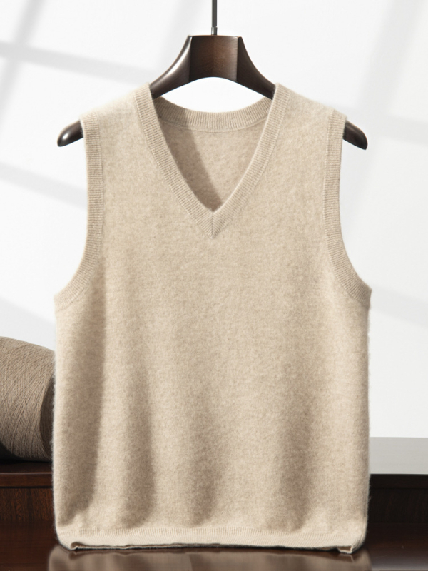 Win-win pánske kašmírové vesty s V výstrihom, bez rukávov, Jacquard pletené, voľný strih