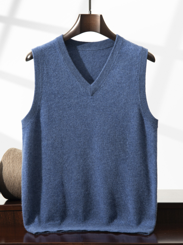 Win-win pánske kašmírové vesty s V výstrihom, bez rukávov, Jacquard pletené, voľný strih