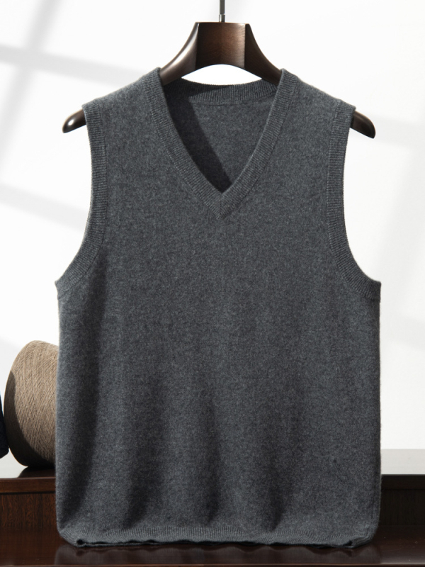 Win-win pánske kašmírové vesty s V výstrihom, bez rukávov, Jacquard pletené, voľný strih