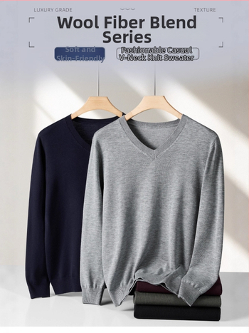 Pánske vlnené svetre s V-krkom, dlhé rukávy, flis podšívka, 30–35% vlna, hrubé pletenie