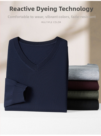 Pánske vlnené svetre s V-krkom, dlhé rukávy, flis podšívka, 30–35% vlna, hrubé pletenie