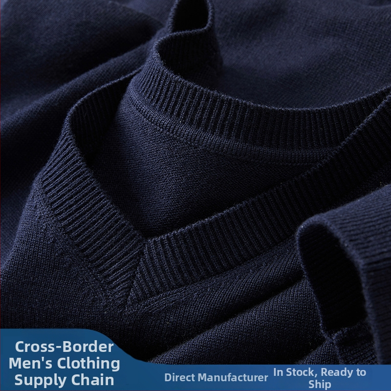 Pánske vlnené svetre s V-krkom, dlhé rukávy, flis podšívka, 30–35% vlna, hrubé pletenie