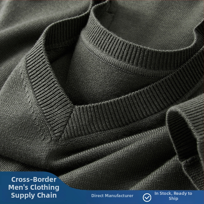 Pánske vlnené svetre s V-krkom, dlhé rukávy, flis podšívka, 30–35% vlna, hrubé pletenie