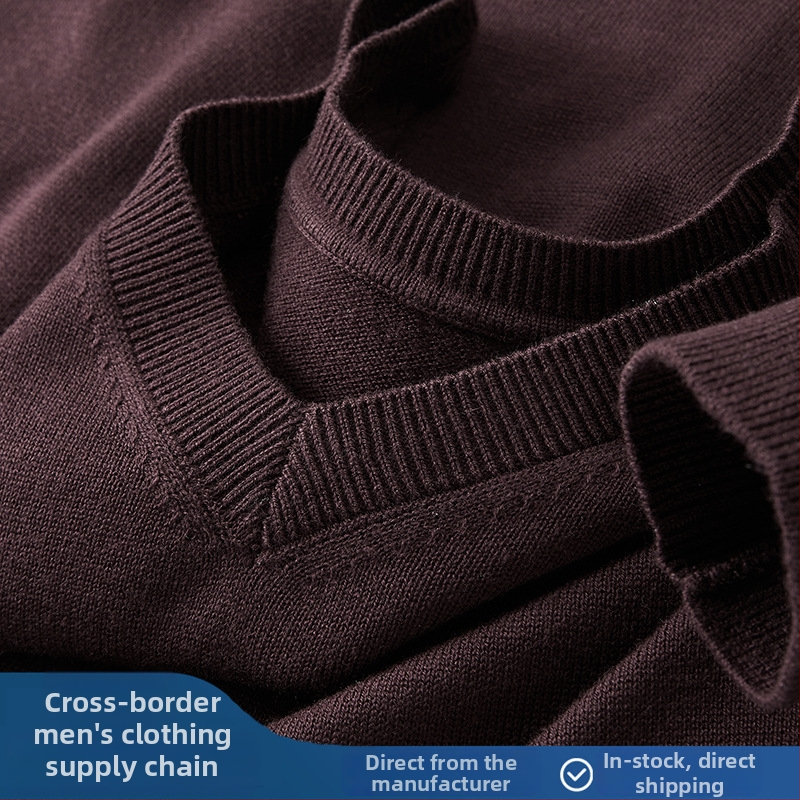 Pánske vlnené svetre s V-krkom, dlhé rukávy, flis podšívka, 30–35% vlna, hrubé pletenie