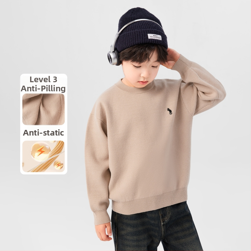 Left West detský pletený sveter v kórejskom štýle, akrylová zmes 39%, kruhový výstrih, zima 2025.
